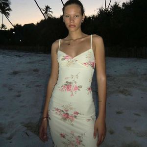 2024 Frühling neuer Modedruck U-Neck Long mit Hüftpackung Heißer Verkauf Damen Wear Sling Kleid für Frauen F51535