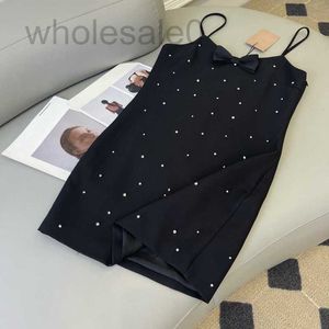 Basic & Casual Dresses designer High end MIU Home 22 Summer Heavy Industry Inlaid Nail Diamond 3D Bow Decoration Dress K9MP