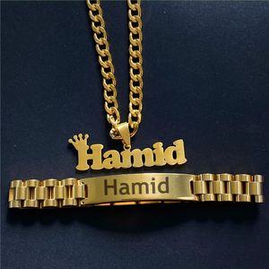 Personligt anpassade snidnamn Halsband för män Kvinnor Namnplatta Bar Kuba -kedjahängen Bangles Rostfria smycken Set 240425