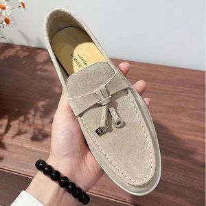 Dress Loropiano Shoes Men LP Loafers Women Designer Summer Walk Flat Mules Cattle Veet Tassels Business Suede Moccasins Casual Shoe Black Sand Grey 44