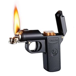 Coarse 6Pcs Cigarette Case 2-In-1 Gun Shape Oil Lighter Creative Open Flame Retro Kerosene Lighter