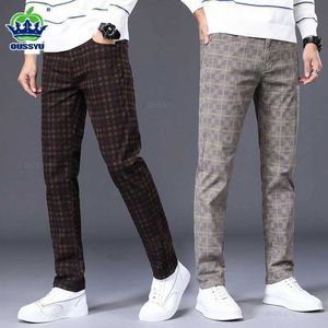 Men's Pants High Quality Mens Plaid Casual Pants 98% Cotton Stretch Straight Classic Slim Fit Trousers Male Large Size 40 42 6 Pattern Y240514