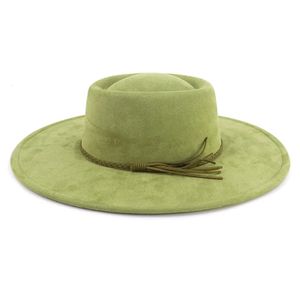 Süet içbükey üst 10cm büyük geniş ağzı fedora şapkaları kadınlar erkekler için klasik klasik parti kilise şapkaları gelinlik caz kapağı 240515