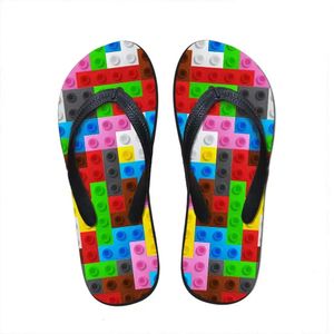 نساء مخصصات النعال النعال الشقق البيت 3D Tetris طباعة الصيف الأزياء الصنادل الشاطئ للسيدات Flip Flops Flipflops v1ah# 885 Flops 20b5 S