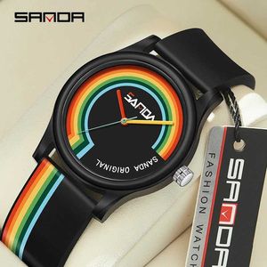 Wristwatches SANDA Ladies Trend Creative Quartz Mens Sports Clock Fashion Casual Unisex Quartz Sile Water proof Reloj Seoras Y240510