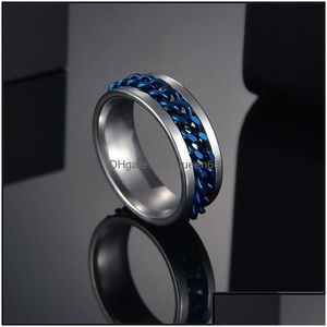 Pierścienie zespołowe pierścienie zespołowe łańcuch stali nierdzewnej Pierścień link mody kobiety Rotatible Men Men Biżuter