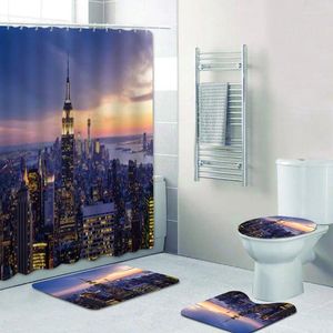 Shower Curtains Cool York City Skyscrapers At Sunset Curtain Set Urban NYC Skyline Buildings Landscape Bathroom Bath Mats