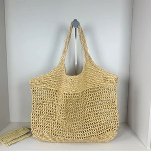58 cm kahki torba projektantka Torba Kobiet luksusowa torebka Raffias ręcznie wysunięta słomka torba plażowa duża pojemność Wysokiej jakości skórzana torba na zakupy z torebką