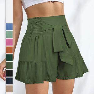 Calça de saia feminina com renda e bordas de babados de bordas largas shorts de pernas drama sensação versátil casual 240513