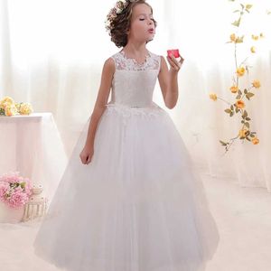 Flickas klänningar flickor bröllop brudtärna vit klänning barns födelsedag klänning spets prinsessa fest blomma kväll klänning barns kläder 10 12 13 y d240515