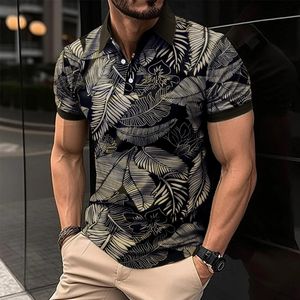 -Verkündigte Business Herren Polo T-Shirt Sommer Kurzarm Kleidung Mode Striped Print Street Casual Button Up Top 240430