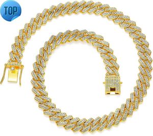 MOFEIJEWEL Cuban Chain Mens and Womens Iced Chain Miami Cuban Necklace Sparkling Diamond Chain Hip Hop Jewelry 13mm Silver Gold