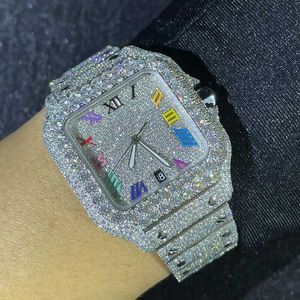 Luksusowy VVS Moissanite Square Dial zegarek ze stali nierdzewnej Hip Hop lodowane popiersie srebrne niestandardowe luksus