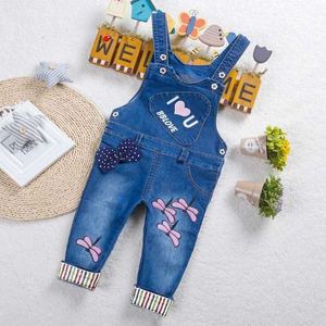 Overalls DIIMUU Preschool Girls Jeans Trousers Boys Clothing Cover Long Pants Casual Printing Childrens Elastic Waist Dungaraes d240515