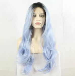 Wigs Fantasy Beauty Fantasy Beauty Dark Root Ombre Pastel Blue Theatreptaint Hair Hair Long Nature Wave светло -голубой синтетический кружок