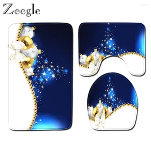 Bath Mats Zeegle Christmas Toilet Seat Cover Mat Suit Anti-Slip Toliet Pedestal Rug Flannel Soft Absorbent Foot Set