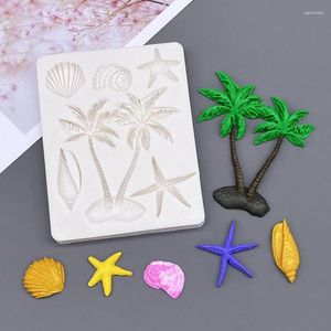 Baking molde a árvore de coco Conch Starfish Coco Silicone Sugarcraft Mold Resina Tools Cupcake Mold Fndant Cake Decorating