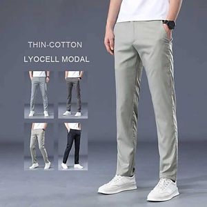 Men's Pants Summer Modal Fabric Mens Thin Casual Pants Classic Business Fashion Regular Fit Stretch Soft Trousers Male Brand Clothes Y240514