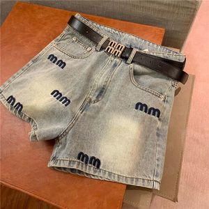 Embroidered Letter Jeans Short Pants For Women Summer Casual Denim Pant Clothing Cool Girls Street Style Mini Shorts With Belt