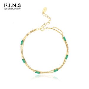 F.I.N.S 925 Sterling Silver Double Layer Green Pink Purple Zircon Box Chain Armband Stapble Hand Fine Jewelry Prevent Allergy 240515