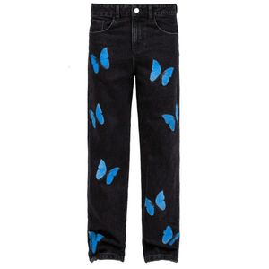 Butterfly Print Tie Dyed Jeans for Men and Women Street Trendy Loose Straight leg Pants M515 45
