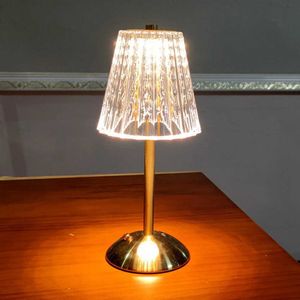 Tischlampen 3 Farben LED -Tischlampen dimmbare Kristalltischlampe wiederaufladbare romantische drahtlose kreative Acryl für Schlafzimmer Wohnzimmer