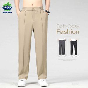 Męskie spodnie wiosna letnie męskie spodni swobodne spodnie biznesowe sprężyste talia płci męskie khaki luźne proste ubranie spodni plus m-4xl y240514