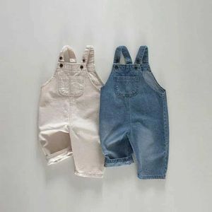 Overaller Autumn Girls Baby Denim Cover Boys and Children Solid Casual Sleeveless Pendant Jumpsuit Baby Cotton Trouser Baby Simple Pants D240515