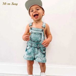 Overalls Mode Baby Girl Boy Jungen Denim Top-Taschenbaby Jeans Suspension Shorts Childrens Dungary Sommer Babykleidung 1-10y D240515