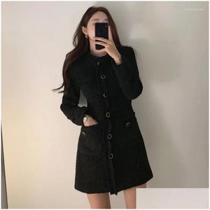 Basic Casual Dresses Mini Fairy T Dress Round Neck Loose Single Breasted One Piece Long Sleeve Female Tide Drop Delivery Apparel W Dhkou