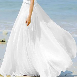 تنورات الأزياء نساء تشيفون الطويل الطويل من الخصر الطابق طول الكشكشة البيضاء الصيف بوهو Maxi تنورة Saia Longa Faldas Y240513