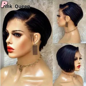 13x4 Pixie Cut Lace Front Wigs Human Hair 150 Density Bouncy Straight Hair 6inch Natural Black Fashion Spets Front Wig Wig