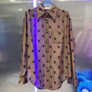 CE NEW Letter Flocking Triumphal Arch Slimming Shirt Coat Fashionable Heavy Craft American High Street