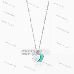 tiffanyjewelry Blue box designer tiffanyjewelry necklace top Classic Sterling Silver Double Heart Plate Pendant with Drip Glue and Diamond Plated Tie Necklace ff7