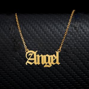 Angel Old English Name Naszyjnik ze stali nierdzewnej 18K Gold Gold For Women Jewelry Tablica znamionowa wisiorka Femme Mothers Girlfriend Prezent