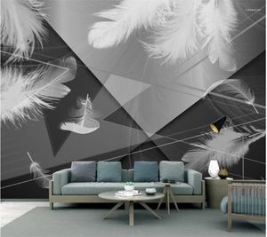 Wallpapers Custom Wallpaper 3d Modern Black And White Gray Simple Geometric Feather Background Wall Living Room Decoration Painting