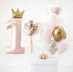 10pcs coroa número um ano de papel alumínio 40 azul rosa helium balão de balão de bebê de bebê de bebê decoração de festa de aniversário 240509