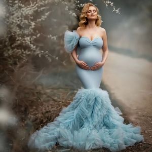 Sweetheart Mermaid Prom Dresses for Women Tulle Ruffle Maternity Robes Photoshoot Evening Gowns Robes De Soiree Custom Made 228s