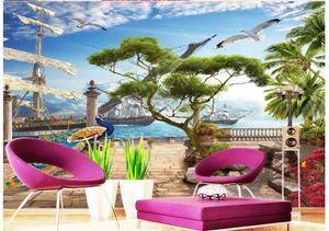 Wallpapers Custom 3d Mural Wallpaper Tv Backdrop Aegean Harbor Ship Wall Murals Nature Home Decoration Papel De Parede