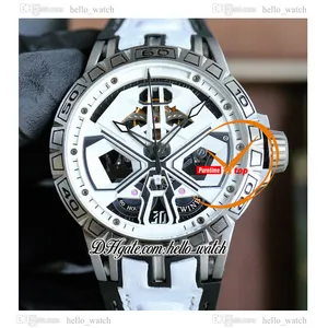 V10 Ny 45mm spindel RDDBEX0947 Automatisk herrar Titta vit skelett Dial PVD Black Steel Case White Leather Rubber Strap Watches Hello_watch E111a