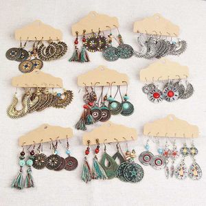 Örhängen Boho Etnisk silverfärgfärgörhängen Set för kvinnor Vintage Trä Tassel Dingle Earring Fashion Earings Jewelry 230831