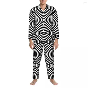 Roupas em casa Linha abstrata impressão de pijamas homens Mod círculos Kawaii Sleepwearwear Spring 2 peças