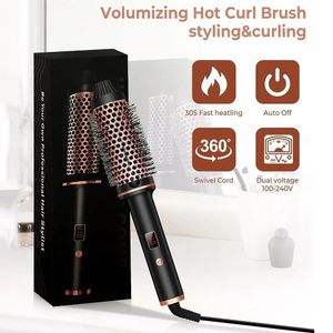 Thermal Brush Ceramic Ionic Curling 15 Inch Heated Iron Volumizer Dual Voltage Travel Hair Curler Comb 240515