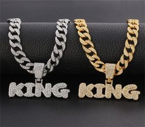 Hip Hop KING Letters Pendant Necklace with Miami Cuban Chain Iced Out Bling HipHop Necklaces Male Charm Jewelry Gift 22021736109064137928