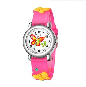 Titta på barn 3D Cartoon Butterfly Rubber Quartz Wristwatch Studentflickor Färgglada söta klockor Pojkeklocka