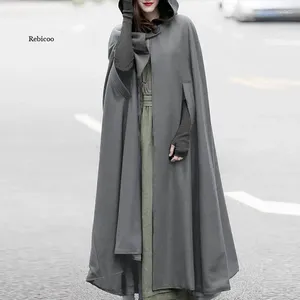 Women's Jackets Autumn Vintage Women Hooded Cloak Coat Gothic Cape Poncho Warm Long Open Stitch Oversize
