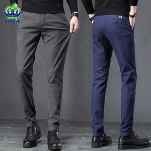 Calças masculinas 2024 Spring Autumn New Casual Pants Men Cotton Slim Fit Fosted Fabric Fashion Troushers Male Brand Clothing Plus Size Pant 28-38 Y240514