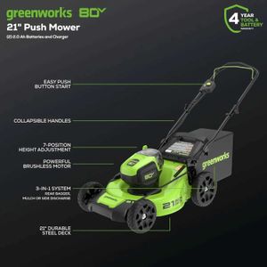 Rasaerba da tosaerba Greenworks 80V 21 Brushless (Push) Forceuf Electric Mower+(500 cfm) Blower per lama assiale+13 Tanmer tandem (75+Q240514