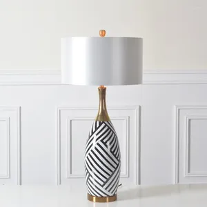 مصابيح طاولة Temar Creative Ceramics Light Modern Stripe Design American Bedside Lamp