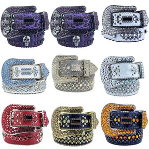 Designer BB Simon Belt för män Kvinnor Shiny Diamond Black Blue White Multicolour med Bling Rhinestones Retro Needle Buckle Belts 20 Färger